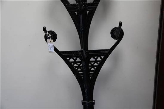 A Coalbrookdale black painted cast iron hall stand, designed by Dr Christopher Dresser, c.1867, H.5ft 6in.